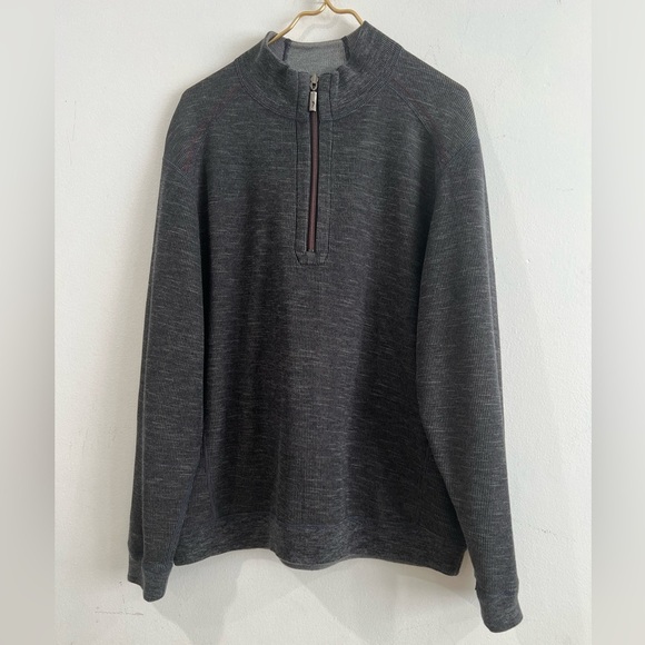 Tommy Bahama Men's Long Sleeved 1/4 Zip Cotton Blend Pullover Charcoal - Picture 1 of 11